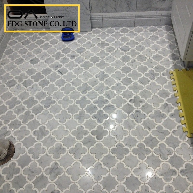 calacatta white marble herringbone mosaic tiles