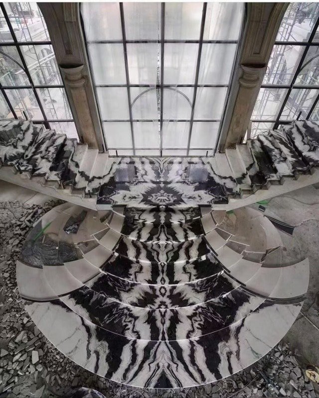 panda white marble stairs