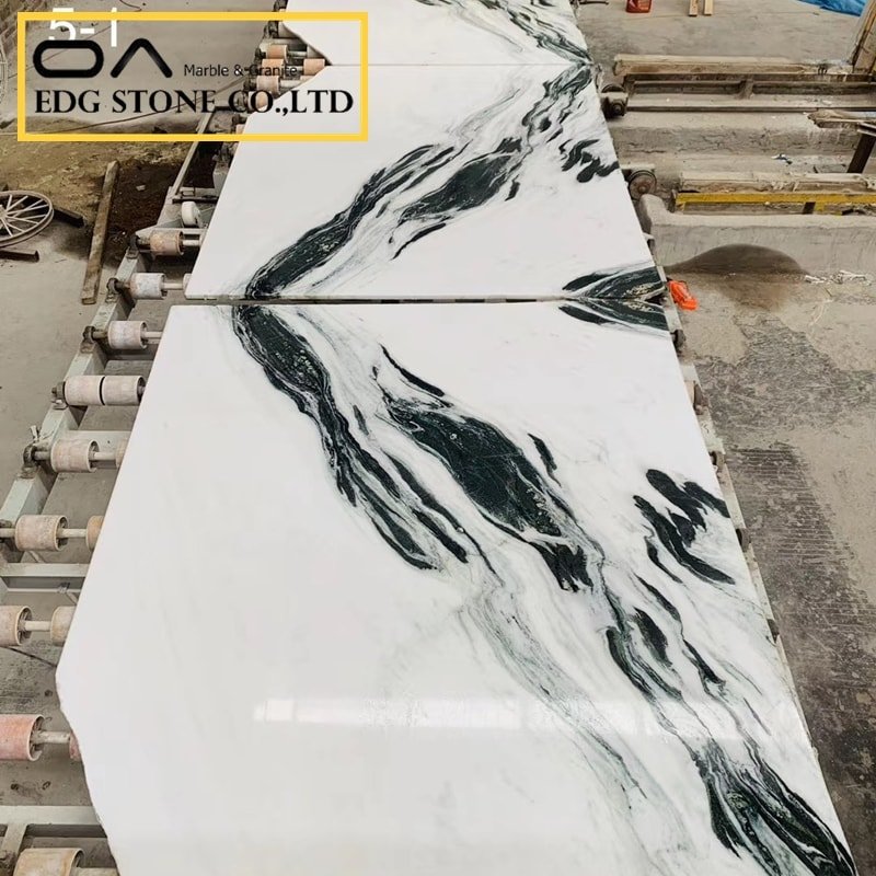 panda white marble bookmatched slabs