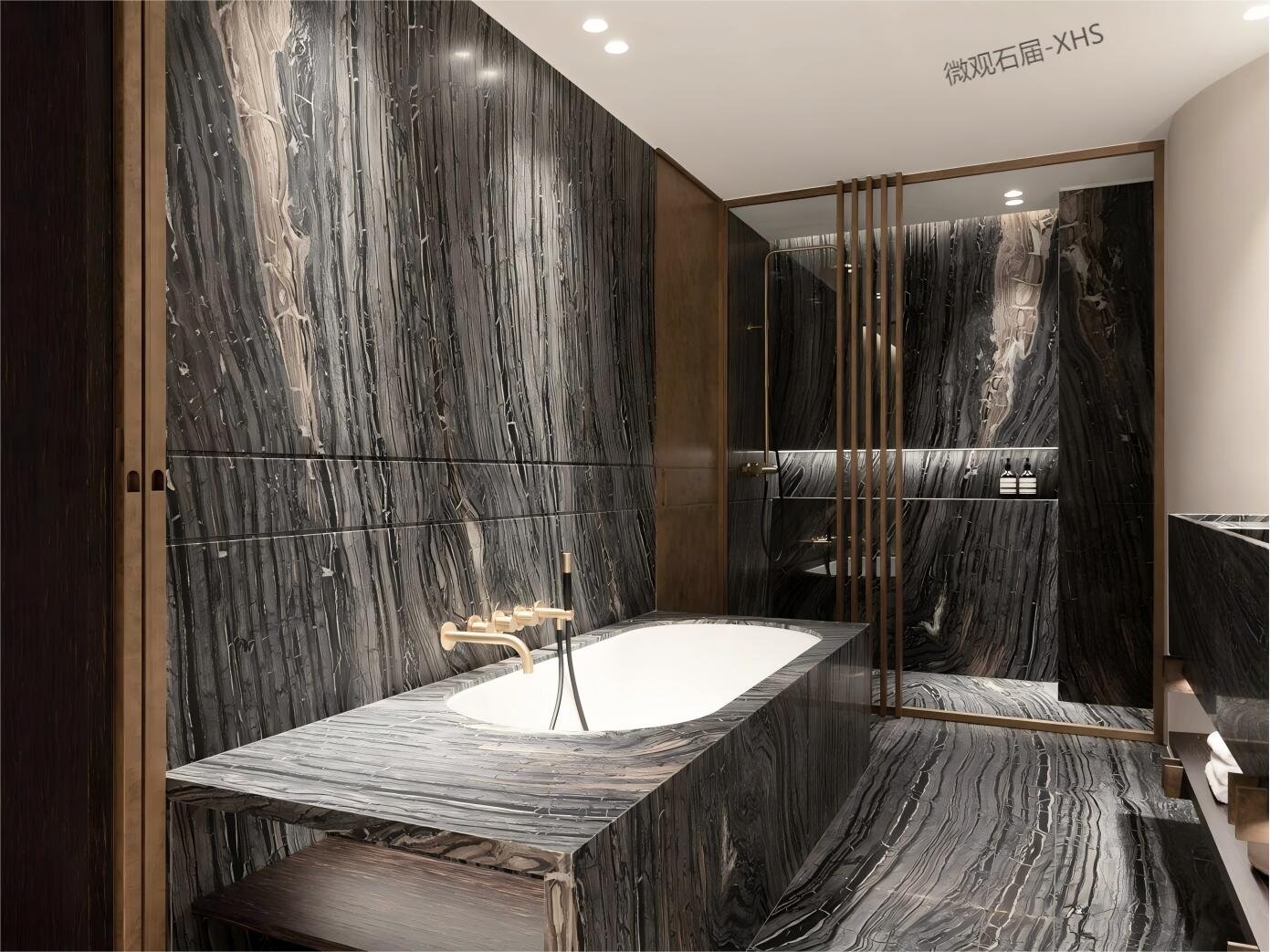 Black Wood Grainy Marble Washroom
