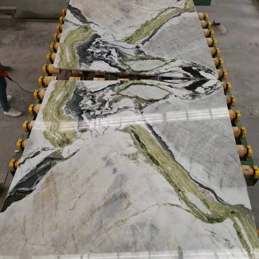 Dreaming Green Marble book-matched slabs
