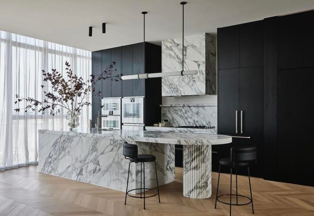 Kitchen island waterfall one side