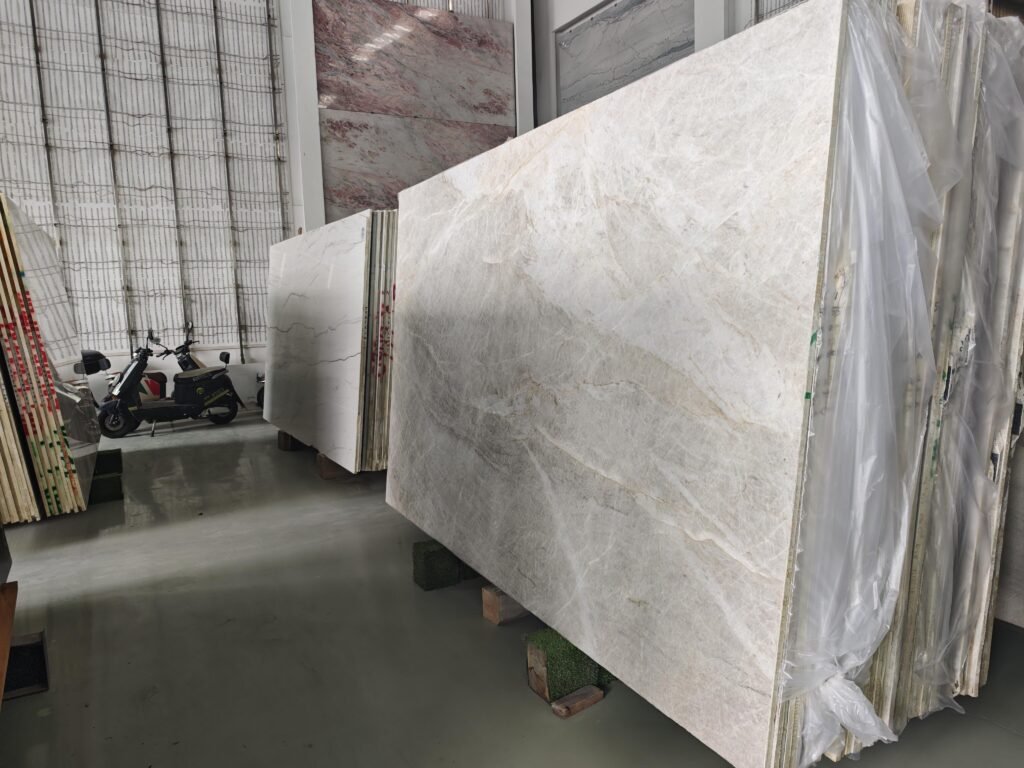 Leathered Taj Mahal quartzite close-up texture — tactile finish example