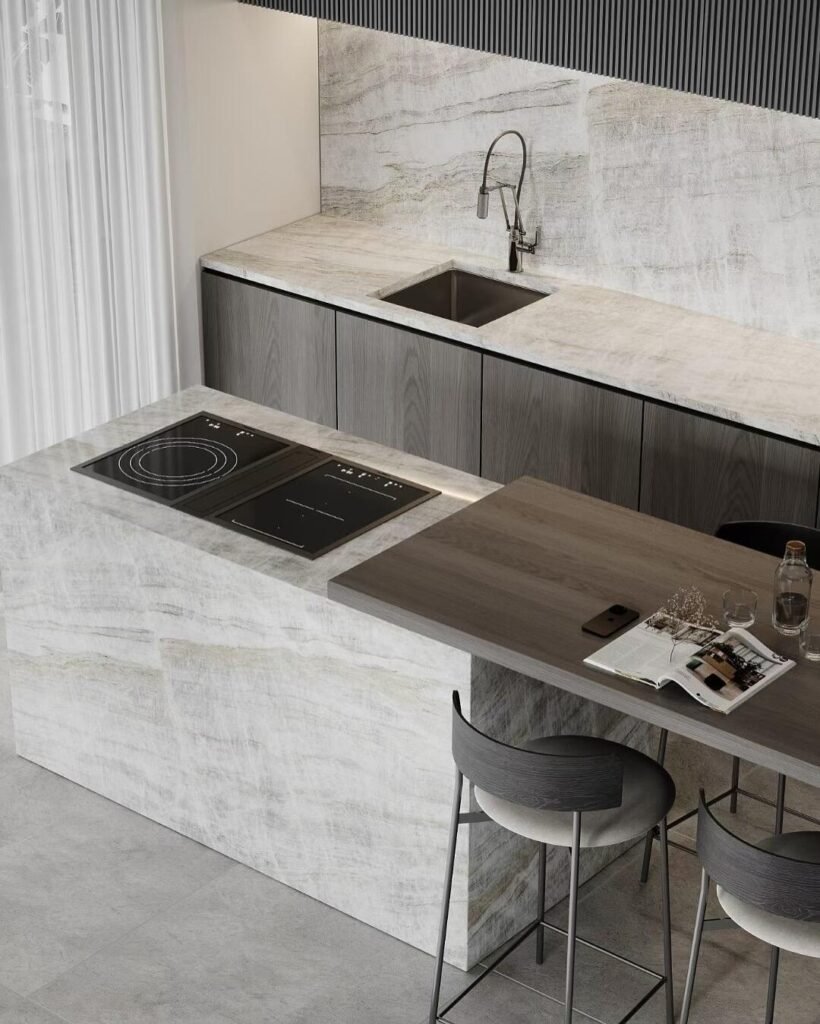 Taj Mahal leathered quartzite kitchen island supplier