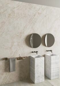 Taj Mahal quartzite bookmatched slabs