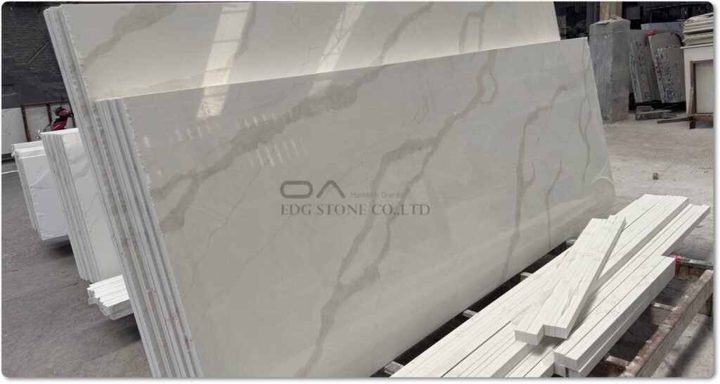 White Calacatta Quartz kitchen island