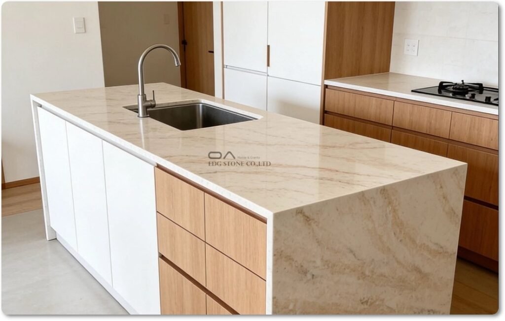 quartzite waterfall edge construction
