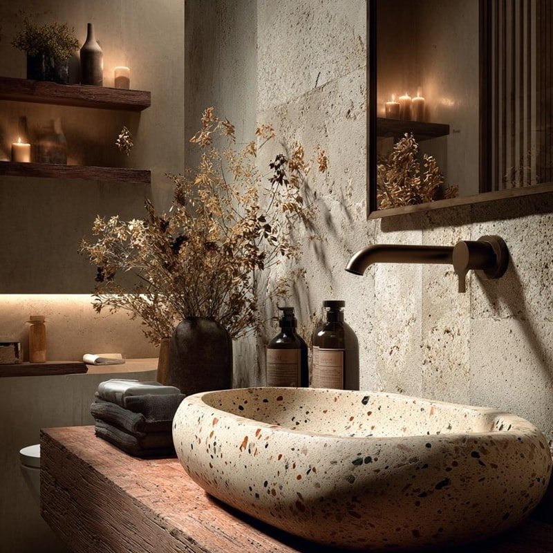 White Terrazzo Bathroom Tops