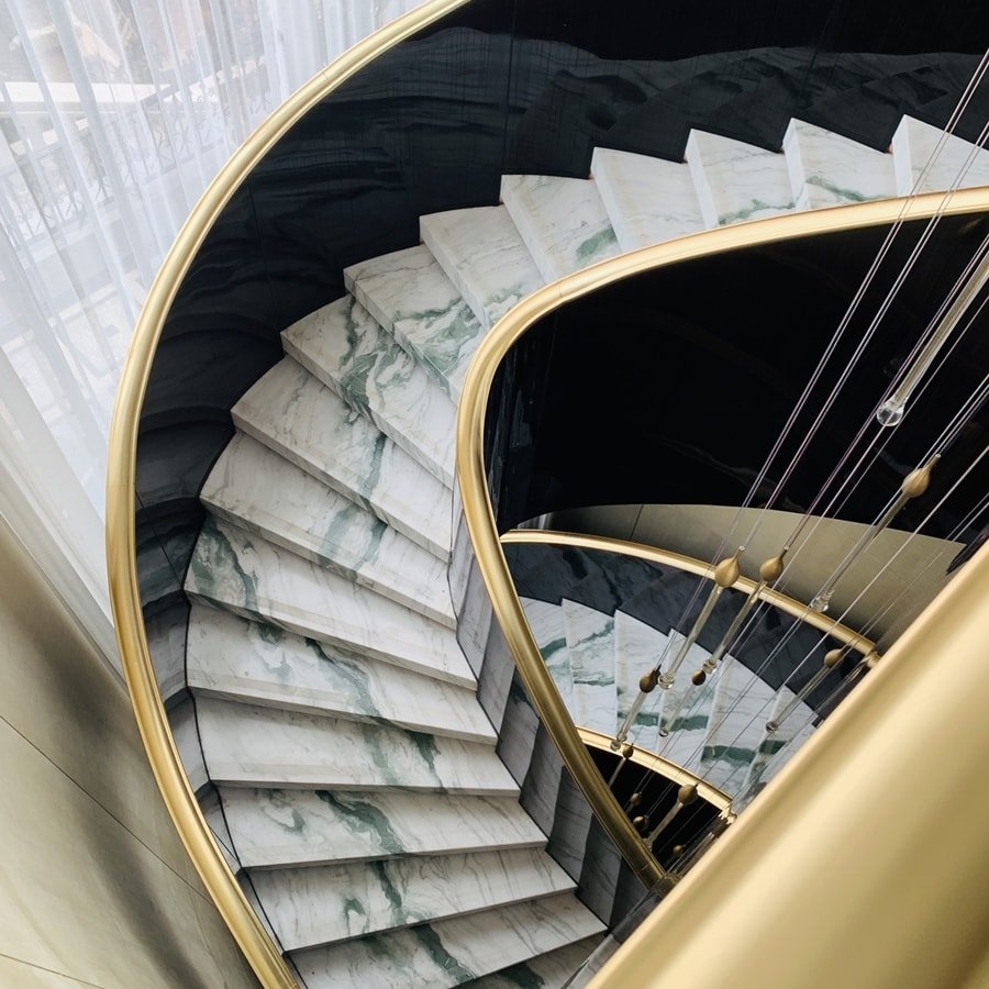 panda white marble stairs