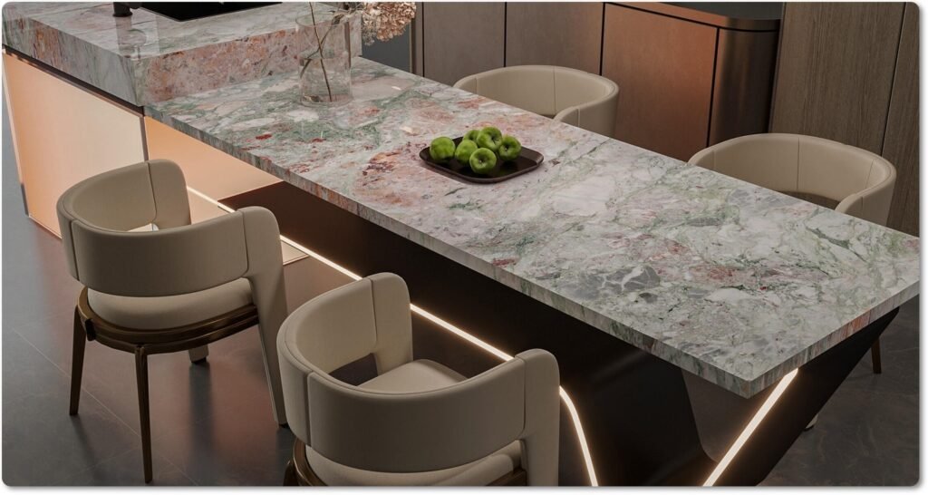 Ultra compact countertop slabs for kitchen islands