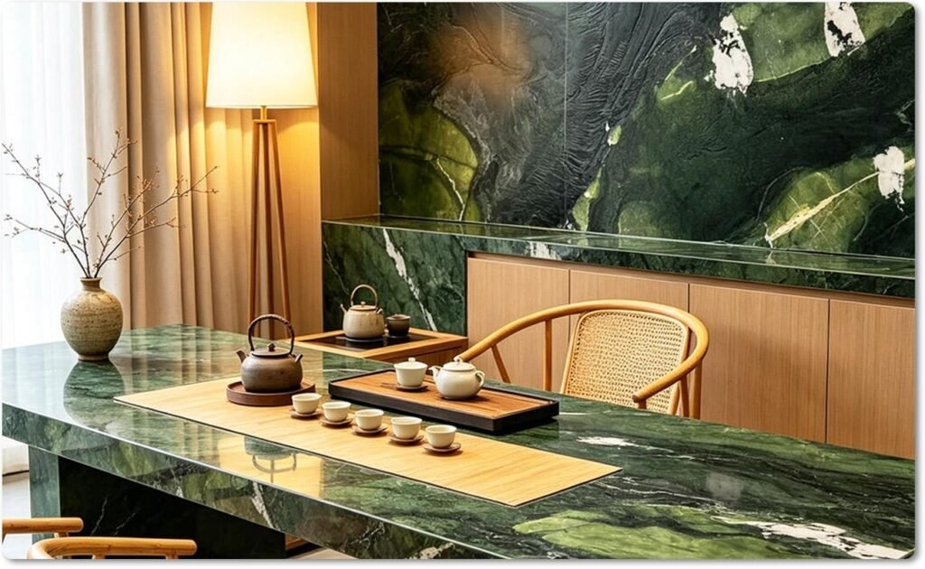 green marble countertop fabrication and installation